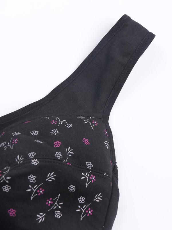 Women's Floral Print Button Front Bra, Korean Wear, 3pcs Comfortable Soft Skin-friendly Bralette for Daily Wear, Summer Wear, Women's Lingerie Top for All Seasons, Korean Streetwear